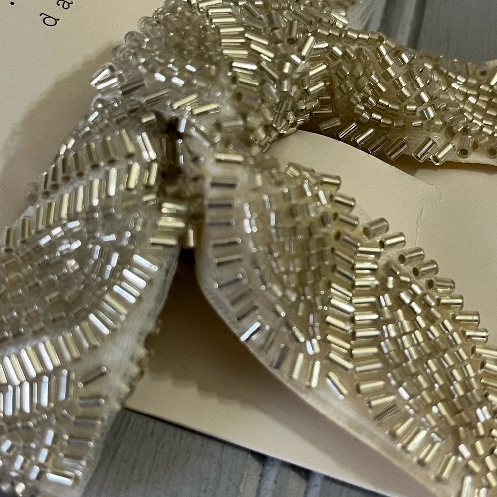 A New Day Silver Beaded Ivory Ribbon Hair Clip And Twister Scarf Set NWT